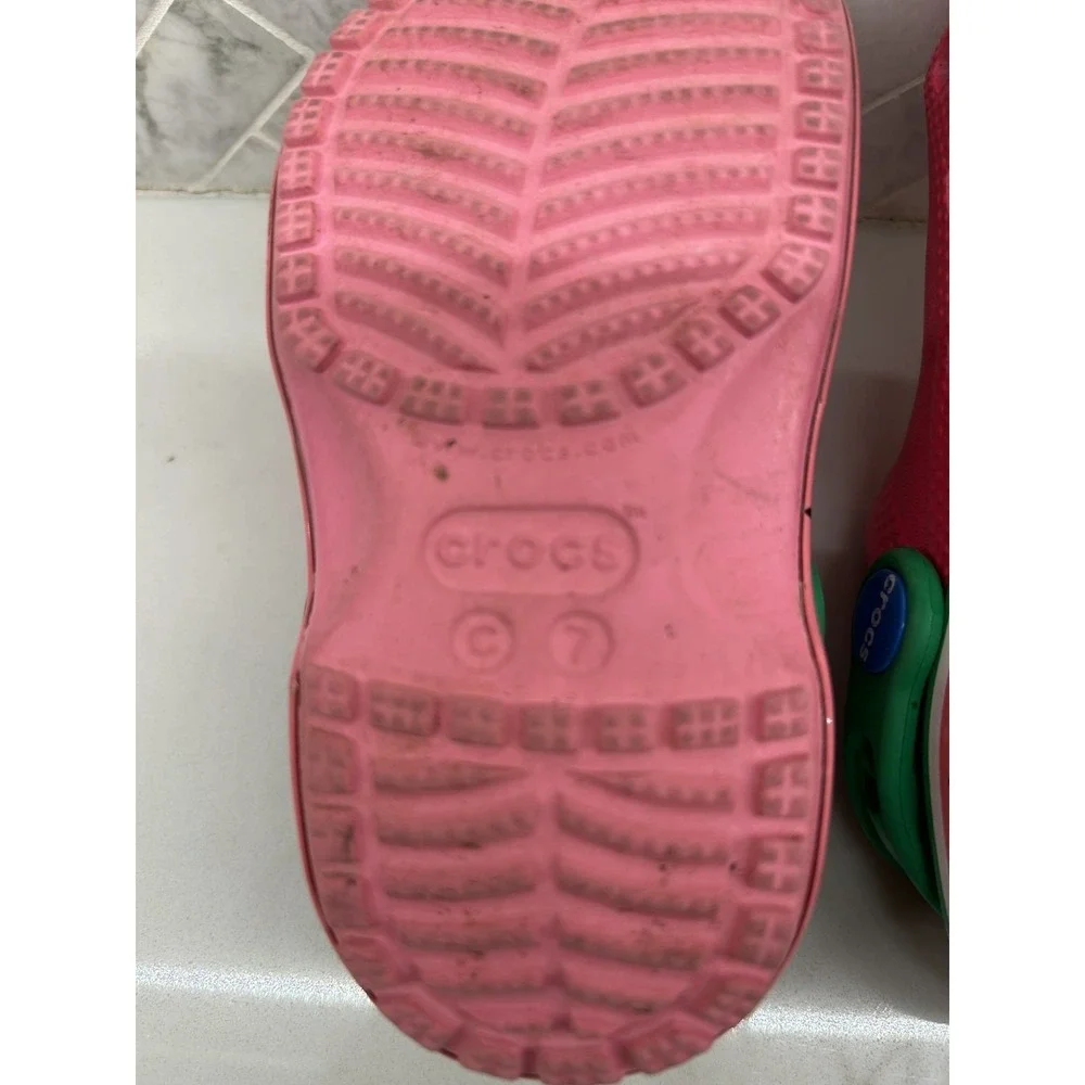 Crocs Jolly Rancher Watermelon Kids Clogs Size‎ 7C Pink Green Jibbitz Charms